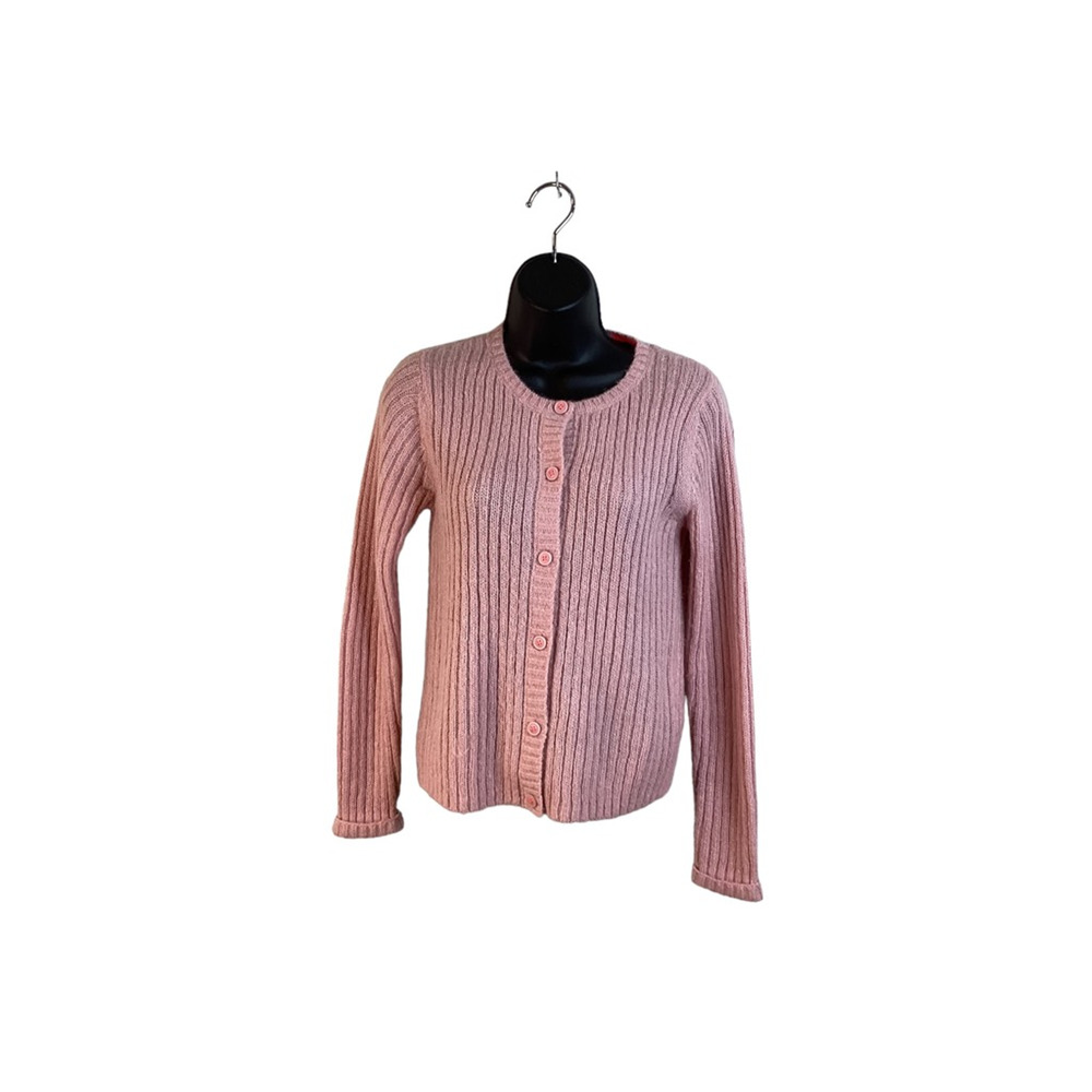 Mini Boden Girls Cardigan Sweater Pink Barbiecore Scoop Neck Ribbed 11-12Y